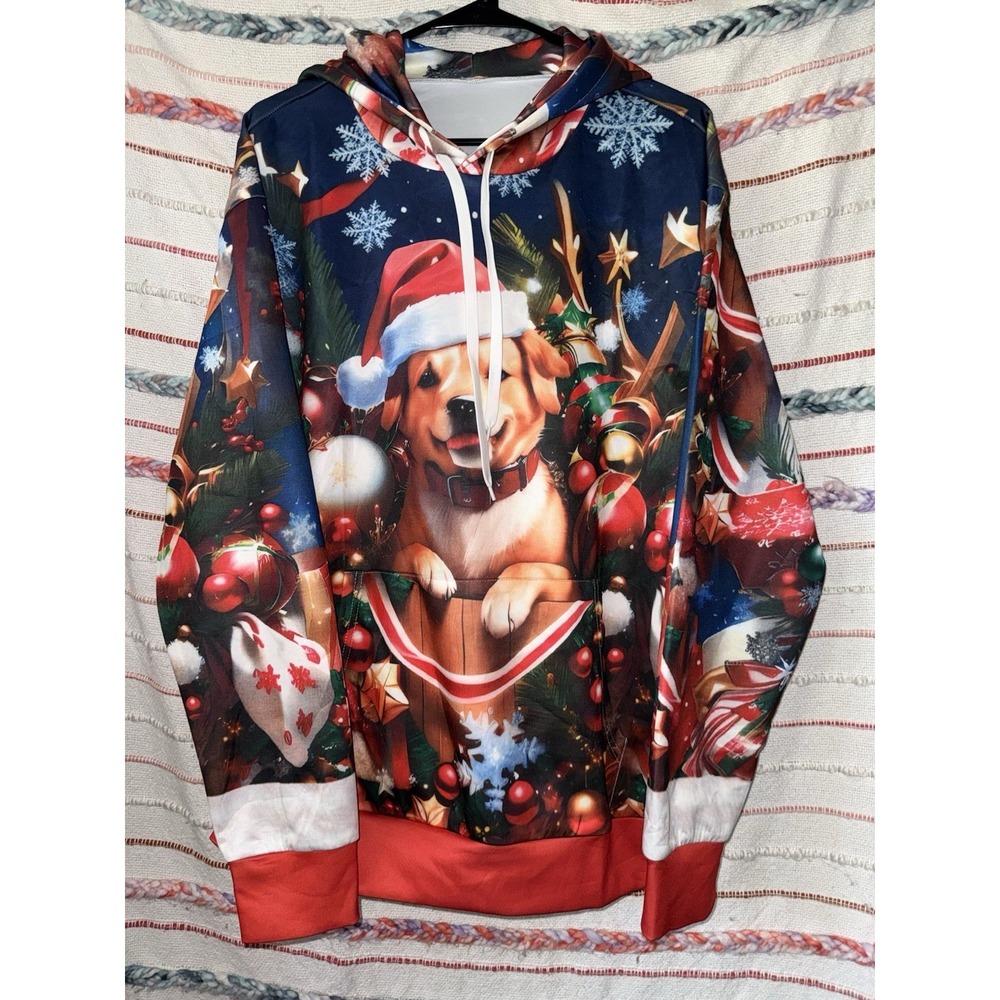 Graphic Dog Christmas Hoodie- Size Large NEW WITHOUT TAGS